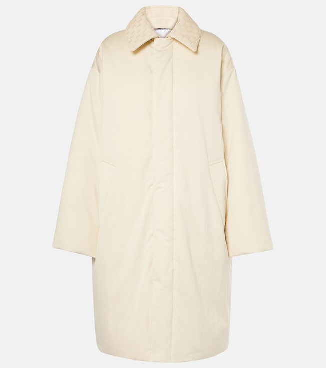 Leather-trimmed twill down coat | Bottega Veneta