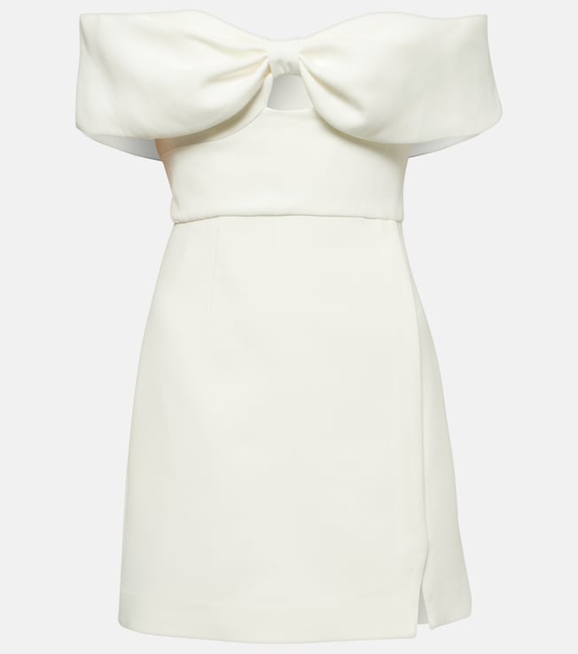 Bow-detail off-shoulder crêpe minidress | Self-Portrait