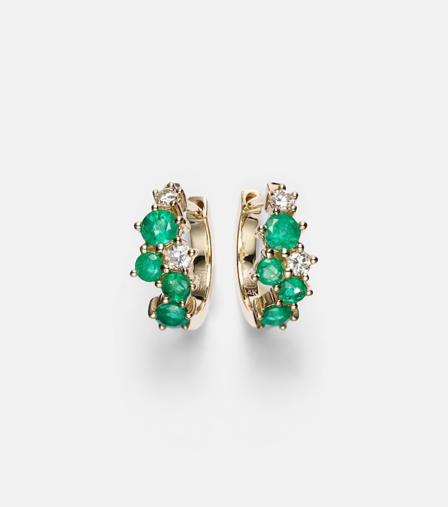 x Wicked Emerald City 14kt gold huggies with emeralds and diamonds | Sydney Evan
