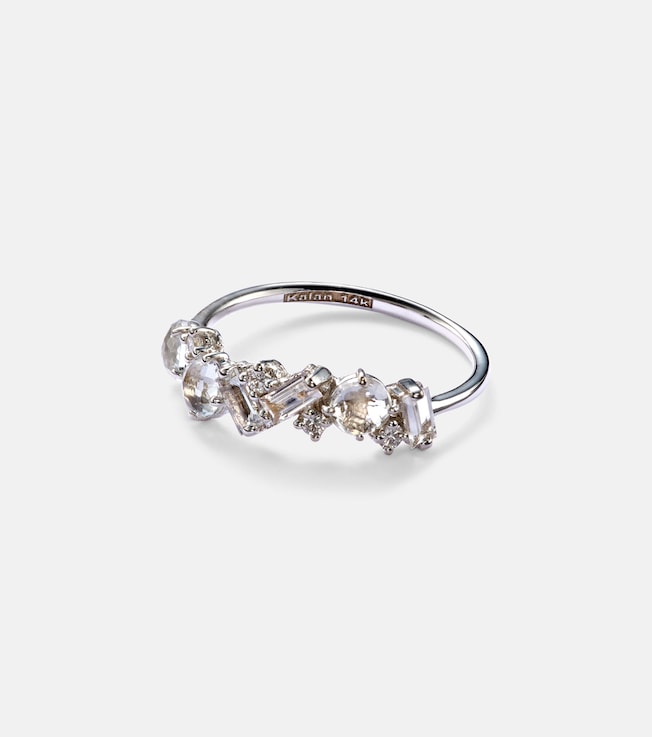 Amalfi 14kt white gold ring with diamonds and topaz | Suzanne Kalan