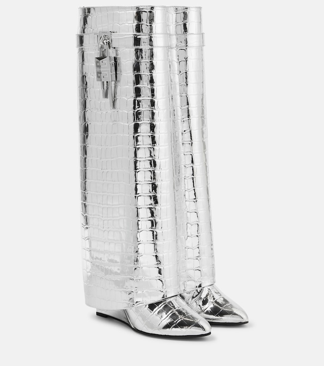 Shark Lock croc-effect leather knee-high boots | Givenchy