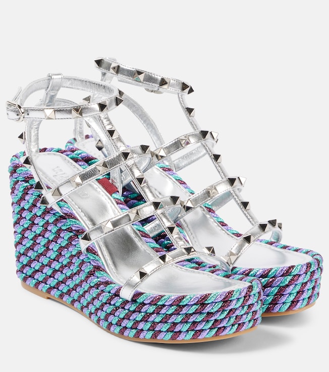 Rockstud leather espadrille wedges | Valentino Garavani