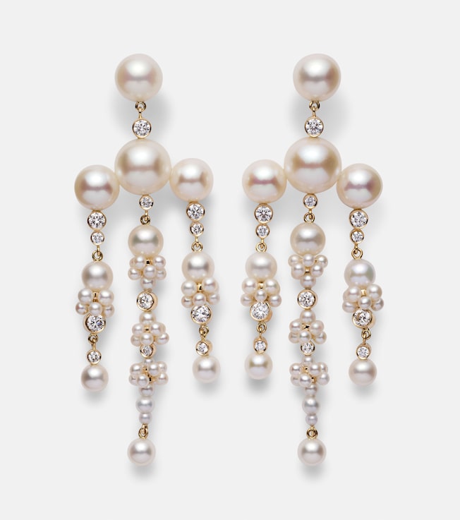Jardin de Rêve 14kt gold earrings with diamonds and pearls | Sophie Bille Brahe