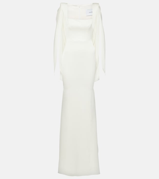 Bridal Portrait cape-detail satin gown | Alex Perry