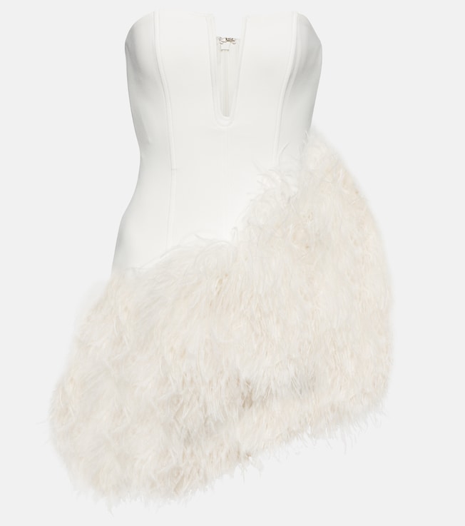 Bridal feather-trimmed cady minidress | David Koma