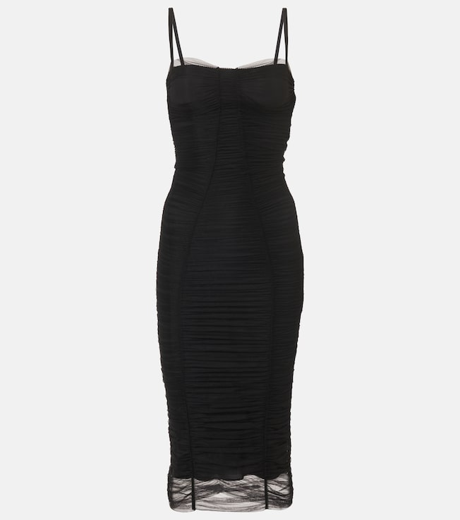 Sheer draped tulle midi dress | Dolce&Gabbana