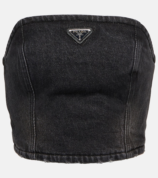 Logo denim crop top | Prada