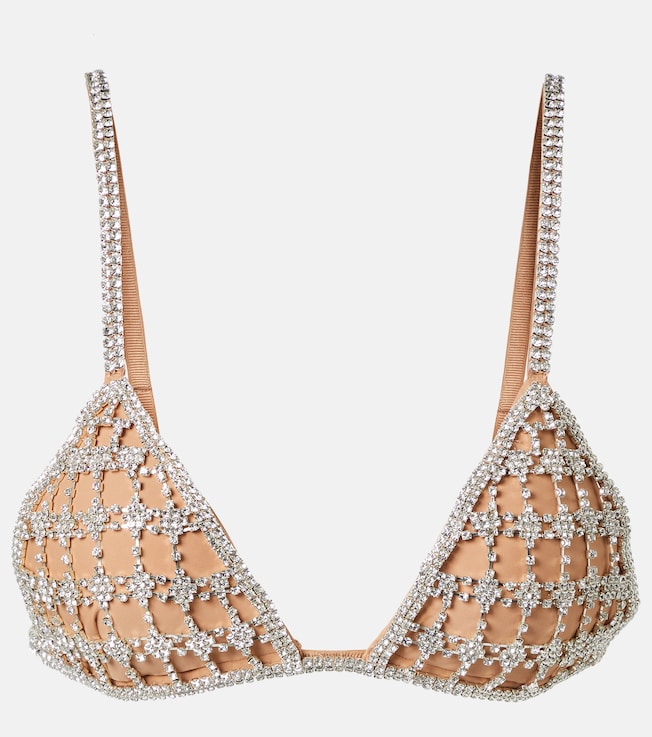 Crystal-embellished mesh bra top | Self-Portrait
