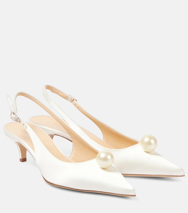 Leather-trimmed satin slingback sandals | Magda Butrym