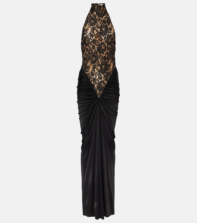 Cass lace-trimmed ruched halterneck gown | The New Arrivals Ilkyaz Ozel
