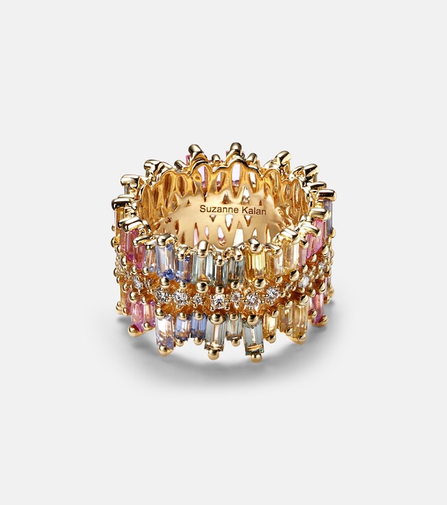 18kt gold ring with diamonds and sapphires | Suzanne Kalan