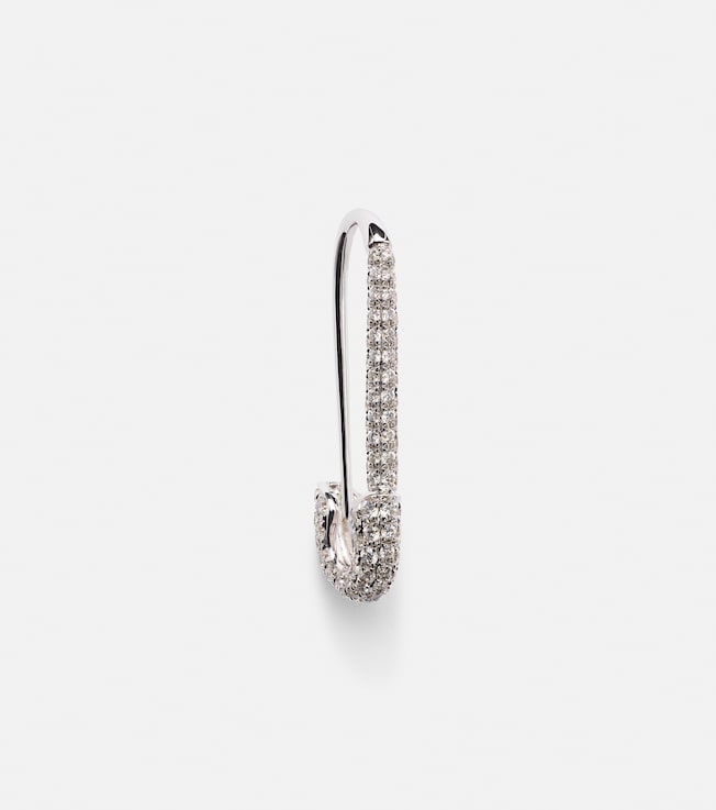 18kt white gold safety pin single earring with diamonds | Anita Ko