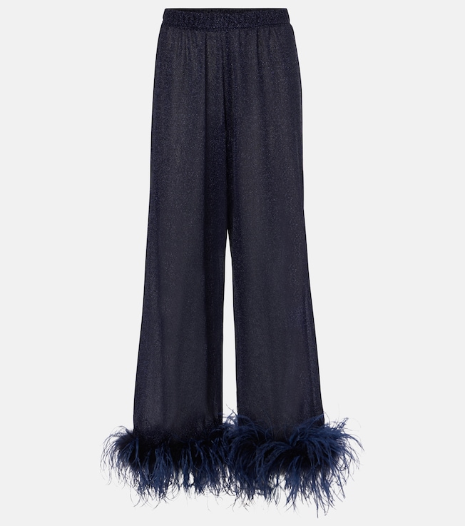 Lumière Plumage feather-trimmed lamé pants | Oséree