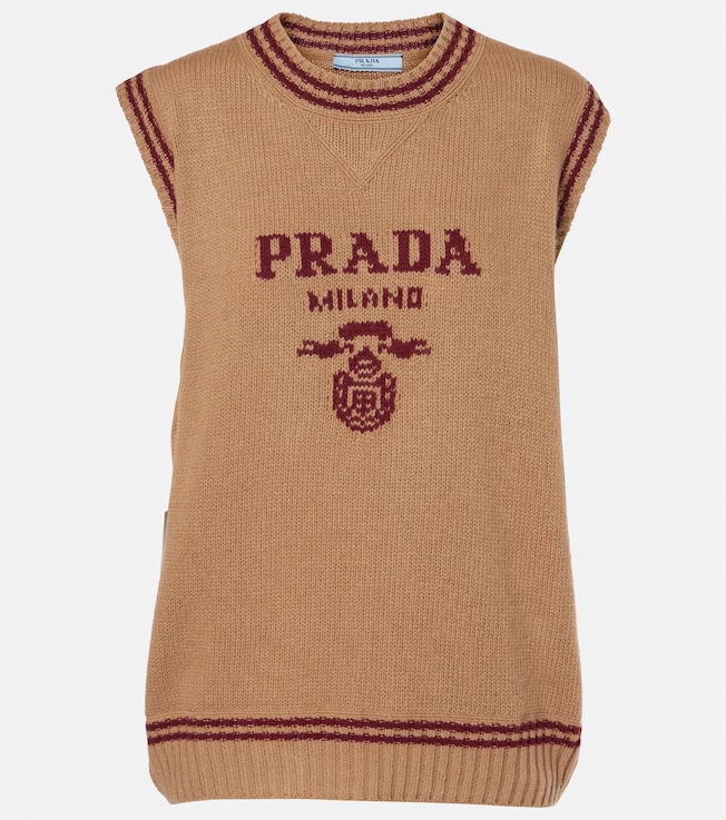 Logo wool and cashmere sweater vest | Prada
