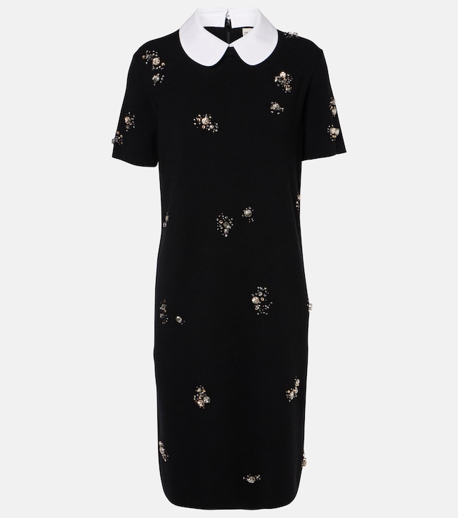 Embellished wool-blend midi dress | Tory Burch