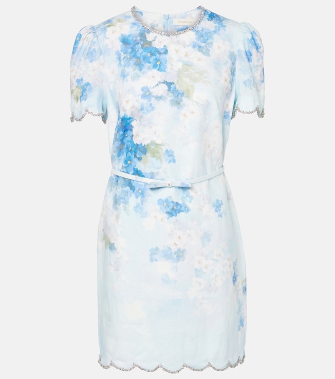 Crush floral linen minidress | Zimmermann