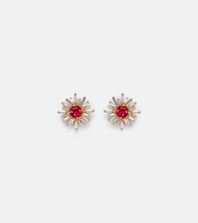 One of a Kind 18kt gold earrings with rubies and diamonds | Suzanne Kalan