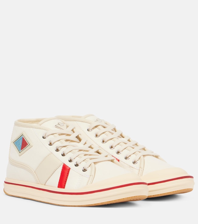 Leather-trimmed canvas high-top sneakers | Bottega Veneta