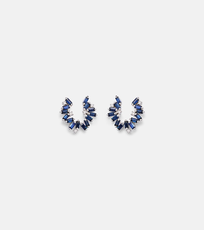 18kt white gold earrings with diamonds and sapphires | Suzanne Kalan