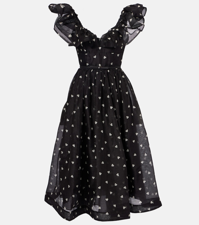Crush polka-dot ruffled linen and silk midi dress | Zimmermann