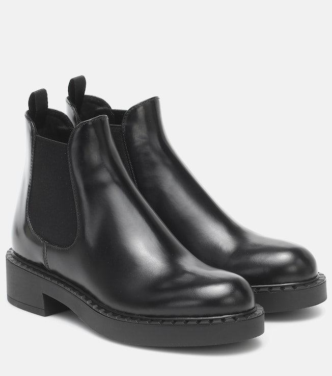 Leather platform ankle boots | Prada