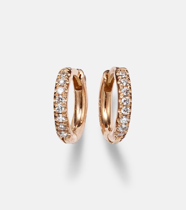 New Mini Hoops 18kt rose gold earrings with diamonds | Ileana Makri