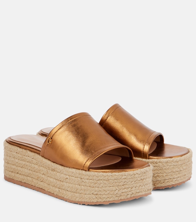 Metallic leather espadrille slides | Gianvito Rossi