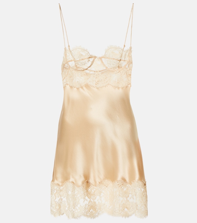 Lace-trimmed silk satin slip dress | Saint Laurent