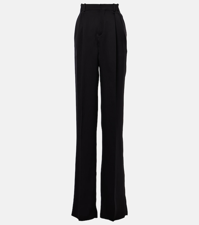 High-rise silk satin straight pants | Saint Laurent