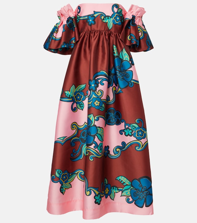 Floral off-shoulder satin maxi dress  | Alémais