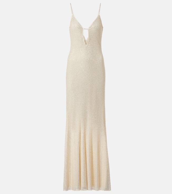 Rhinestone-embellished mesh maxi dress | Self-Portrait