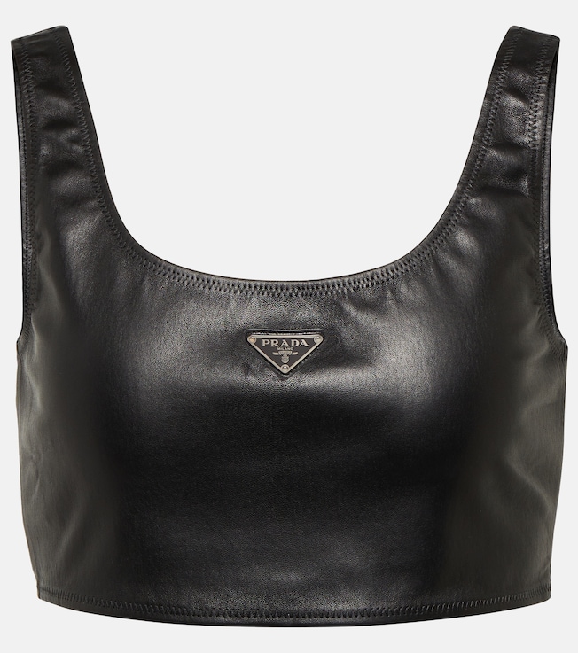 Sleeveless leather crop top | Prada