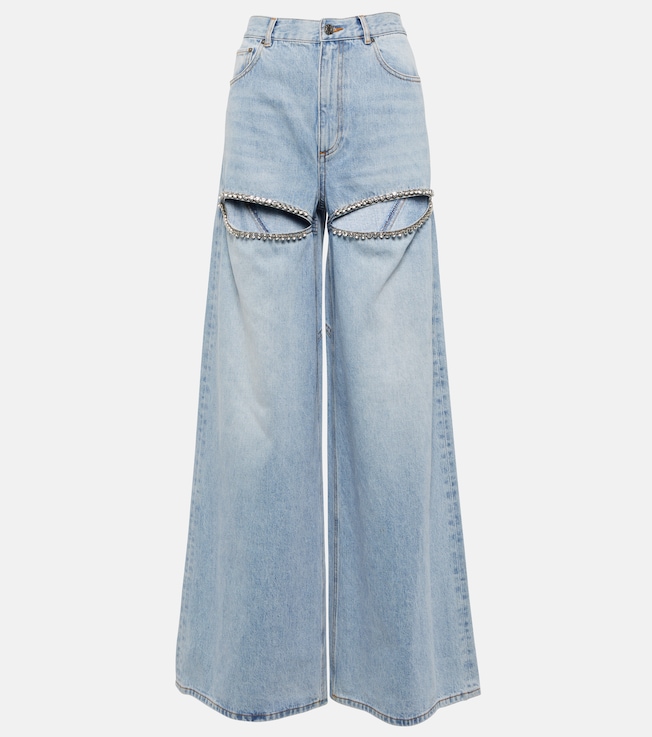 Cutout embellished high-rise wide-leg jeans | Area