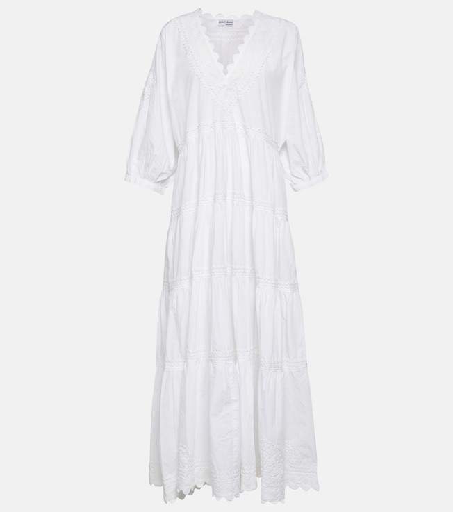 Embroidered cotton poplin maxi dress  | Juliet Dunn