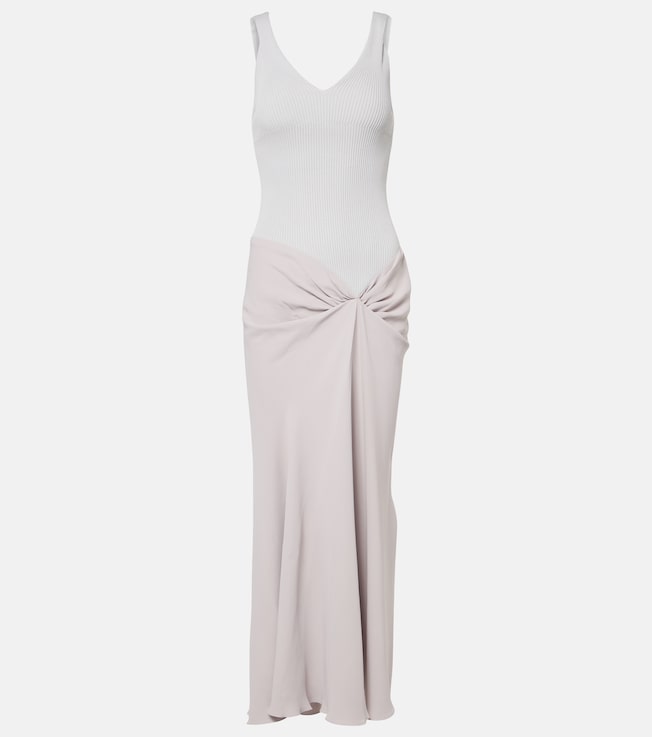 Knit-detail crêpe maxi dress | Victoria Beckham