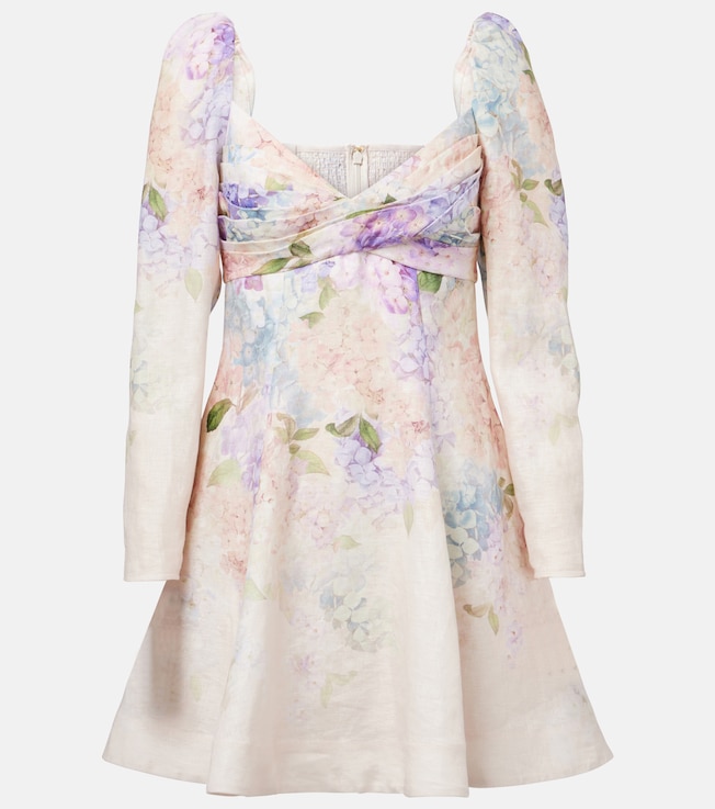 Dawning floral puff-sleeve linen minidress | Zimmermann