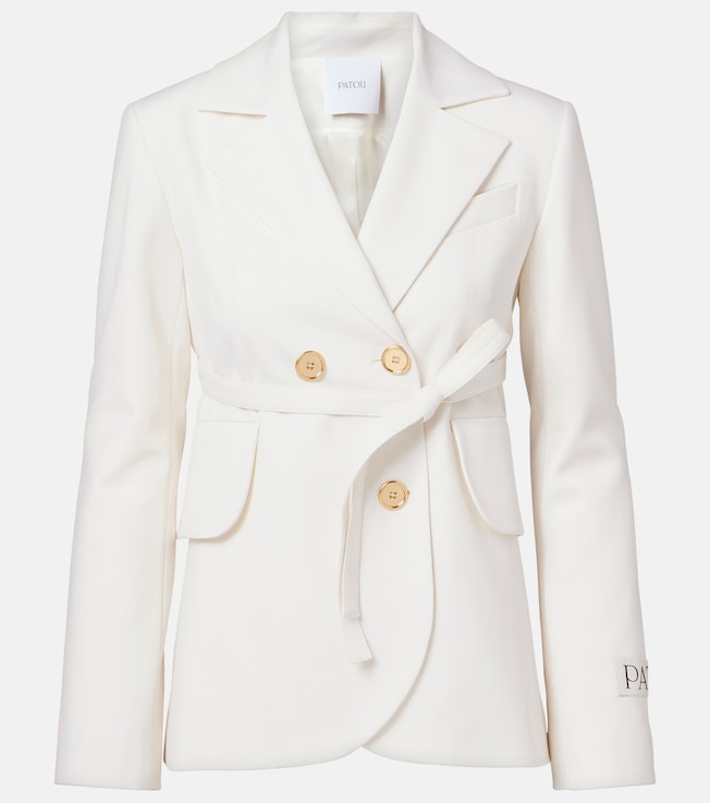 Double-breasted belted wool-blend blazer | Patou