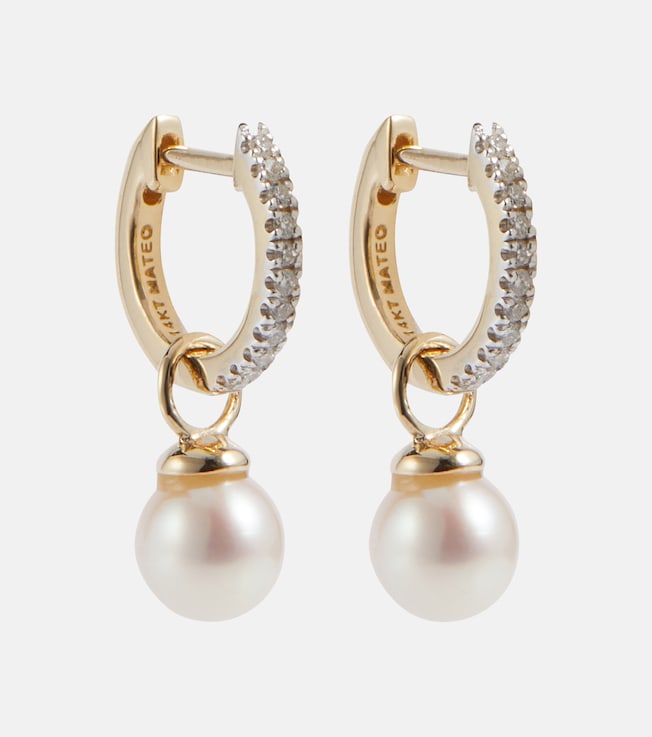 14kt gold earrings with diamonds and detachable pearls | Mateo