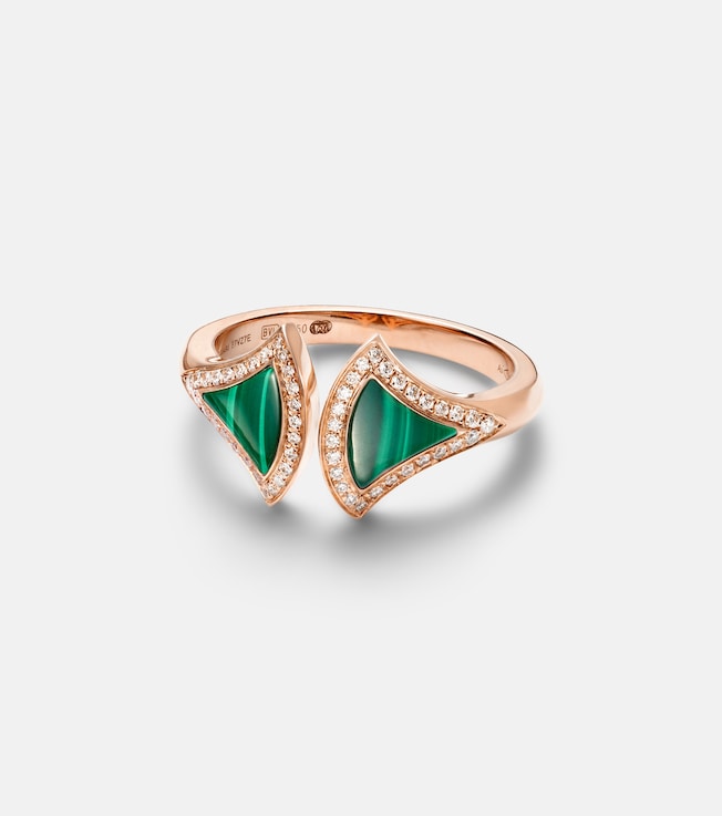 Divas' Dream 18kt rose gold ring with malachites and diamonds | Bvlgari