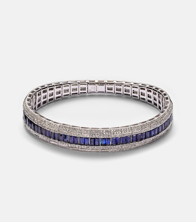 Diamond Pave Scales Stretch 18kt white gold bracelet with sapphires and diamonds | Shay Jewelry