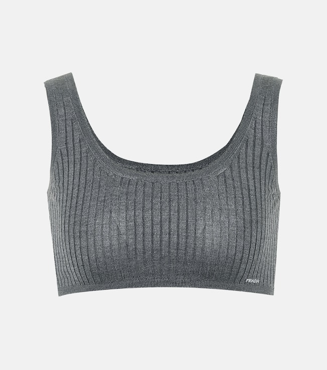 Ribbed-knit stretch silk-blend bra | Prada