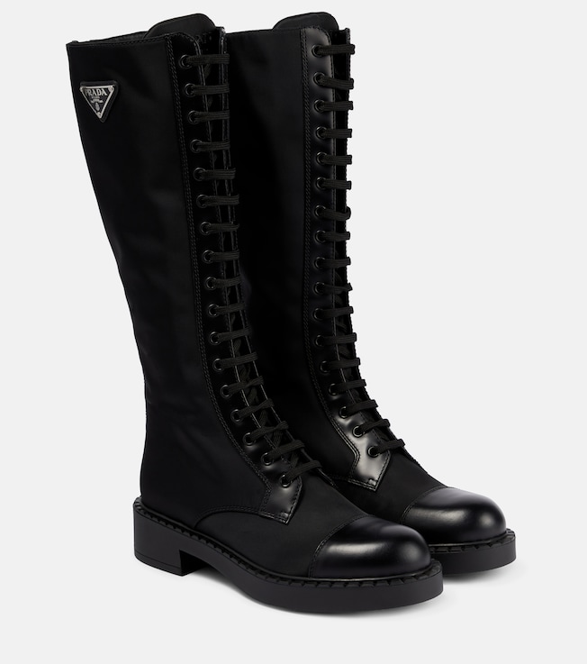 Re-Nylon and leather knee-high boots | Prada