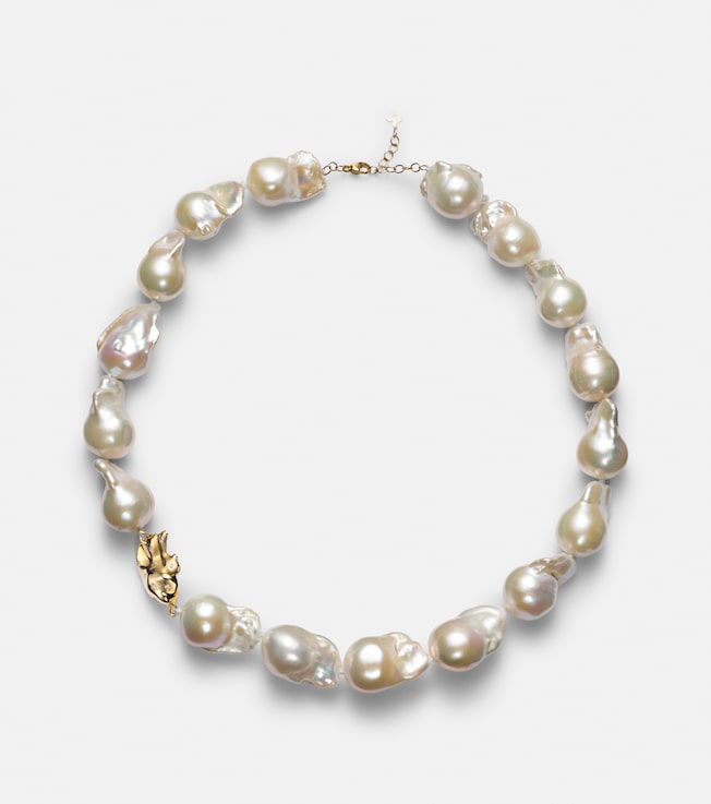Baroque pearl 14kt gold necklace with diamonds | Mateo