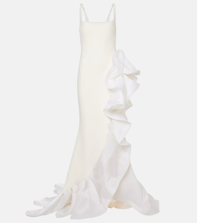 Bridal Yana draped crêpe and satin organza gown | Safiyaa