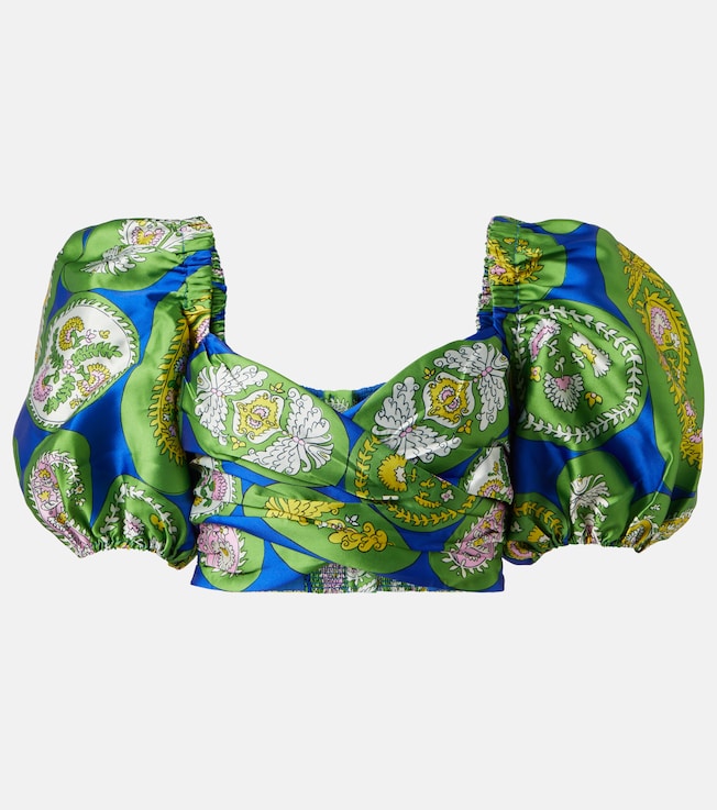 Printed balloon-sleeve cropped top | Alémais