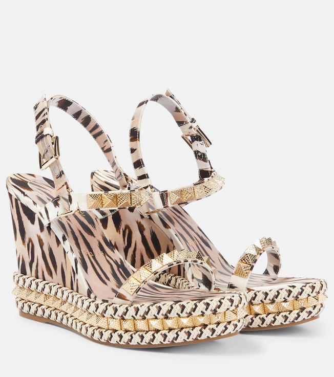 Pyraclou 110 leopard-print wedge sandals | Christian Louboutin