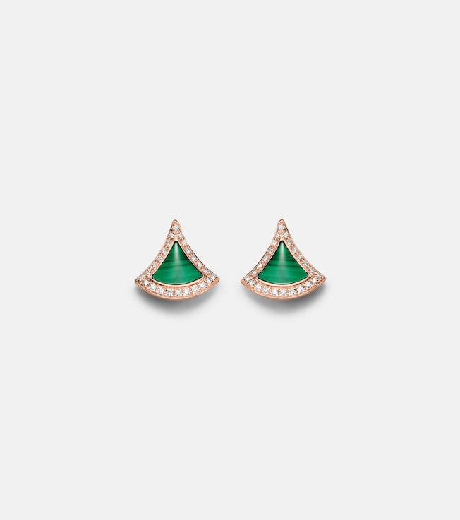 Divas' Dream 18kt rose gold earrings with malachite and diamonds | Bvlgari