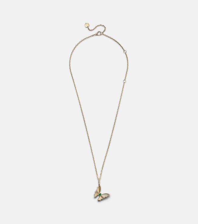 Butterfly 18kt gold pendant necklace with emerald and diamonds | Shay Jewelry
