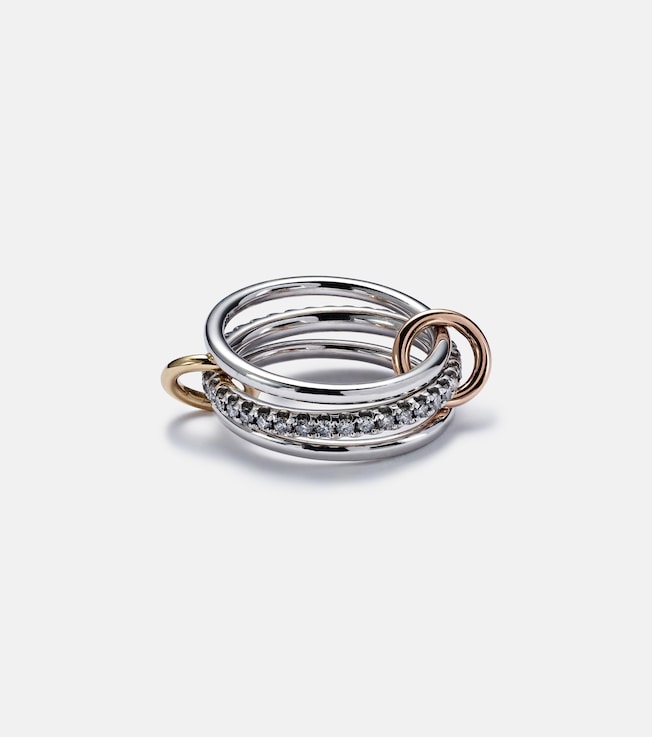 Tigris MX Gris sterling silver ring with diamonds and yellow and rose gold connectors | Spinelli Kilcollin