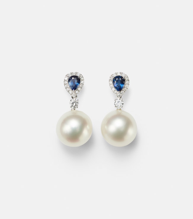 Romance 18kt white gold earrings with sapphires, diamonds, and pearls | Bucherer Fine Jewellery
